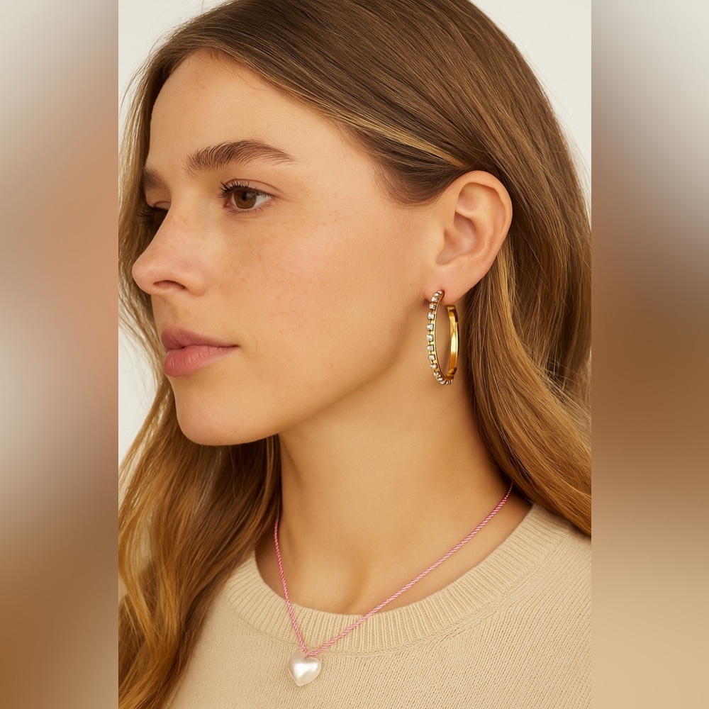New Petite Moments Rhinestone hoop earrings in gold plating